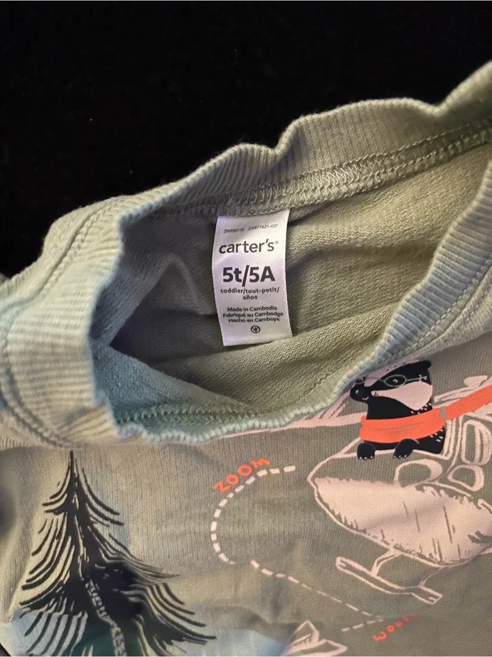 Carter's Light Green Helicopter & Raccoon Graphic Sweatshirt